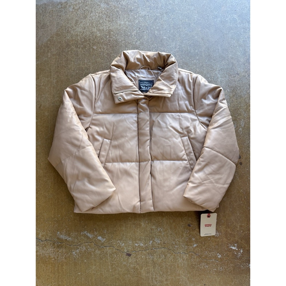 Levis Quilted Faux Leather Puffer Zip Up Jacket Skin Color Womens XL (BRAND NEW)